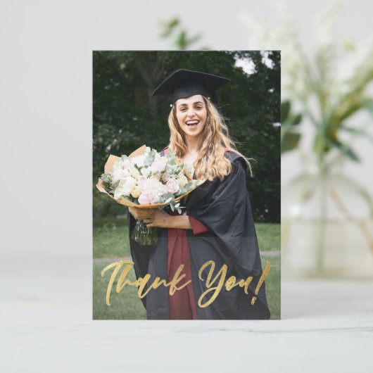 Gold Glitter Script Modern Photo Afstuderen Bedankkaart (Staand voorkant)