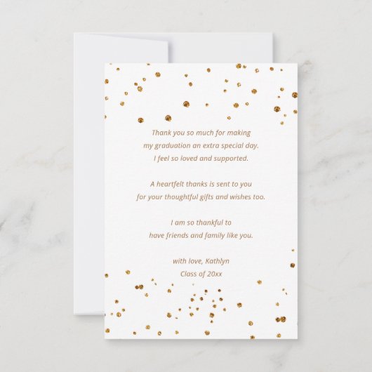 Gold Glitter Script Modern Photo Afstuderen Bedankkaart (Achterkant)