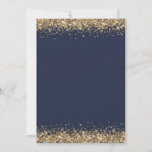 Gold Glitter Script Navy Blue New Years Eve Party Kaart (Achterkant)