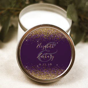 Gold Glitter Script Paarse bruiloft Ronde Sticker