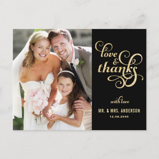 Gold Glitter Script Weddenschap Bedankt Briefkaart (Voorkant)