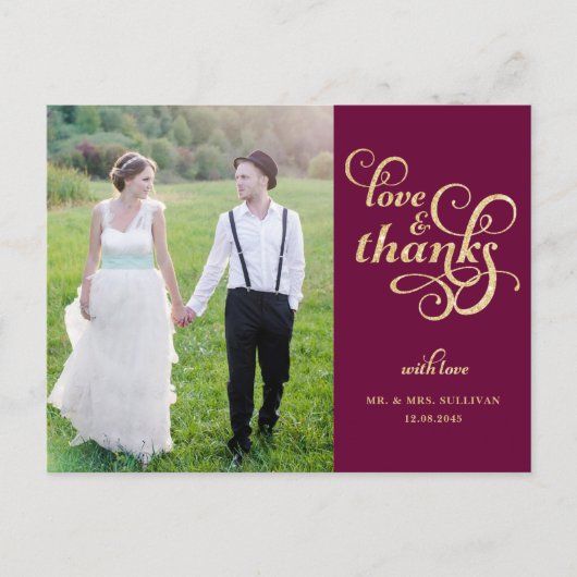Gold Glitter Script Weddenschap Dank u Briefkaart (Voorkant)