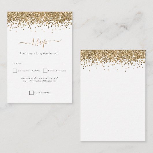 Gold Glitter Script Weduwend RSVP-behuizing Notitiekaartje (Voorkant / Achterkant)