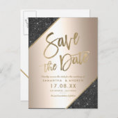 Gold glitter script zwart metallisch behalve datum aankondigingskaart (Voorkant / Achterkant)