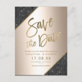 Gold glitter script zwart metallisch behalve datum aankondigingskaart (Voorkant)
