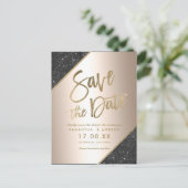 Gold glitter script zwart metallisch behalve datum aankondigingskaart (Staand voorkant)