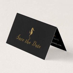 Gold Glitter Seahorse, foto Save the Date Card Visitekaartje
