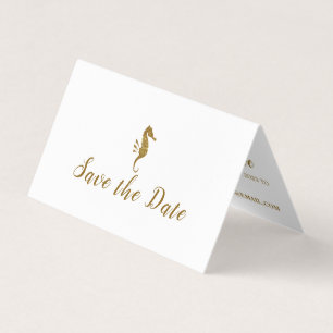 Gold Glitter Seahorse, foto Save the Date Card Visitekaartje
