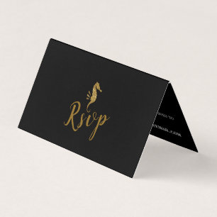 Gold Glitter Seahorse met Photo RSVP Card Visitekaartje