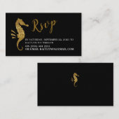 Gold Glitter Seahorse RSVP Informatiekaartje (Voorkant / Achterkant)