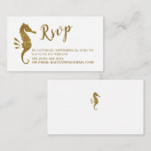 Gold Glitter Seahorse RSVP Informatiekaartje (Voorkant / Achterkant)