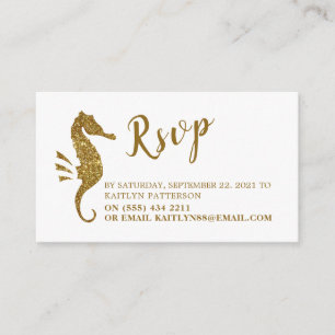 Gold Glitter Seahorse RSVP Informatiekaartje