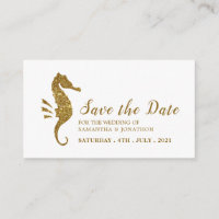 Gold Glitter Seahorse Save the Date