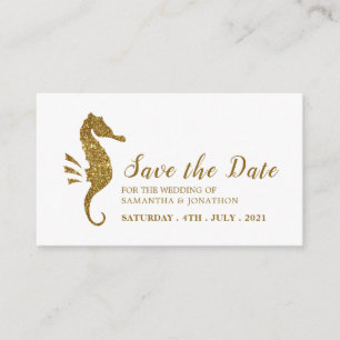 Gold Glitter Seahorse Save the Date Informatiekaartje