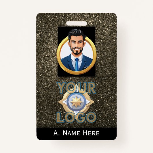 Gold Glitter Security ID Wetshandhaving IT Naam Badge (Voorkant)