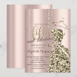 Gold Glitter Sequins Dress50th Birthday Party Invi Kaart