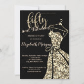 Gold Glitter SequinsDress,Black50th Birthday Party Kaart (Voorkant)