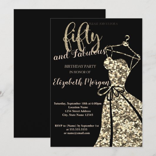 Gold Glitter SequinsDress,Black50th Birthday Party Kaart (Voorkant / Achterkant)