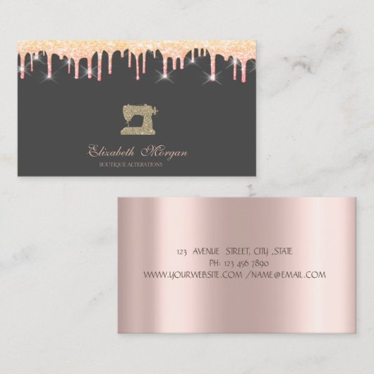 Gold Glitter Sewing Machine Glitter Drips Bakery   Visitekaartje (Voorkant / Achterkant)