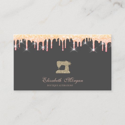 Gold Glitter Sewing Machine Glitter Drips Bakery   Visitekaartje (Voorkant)