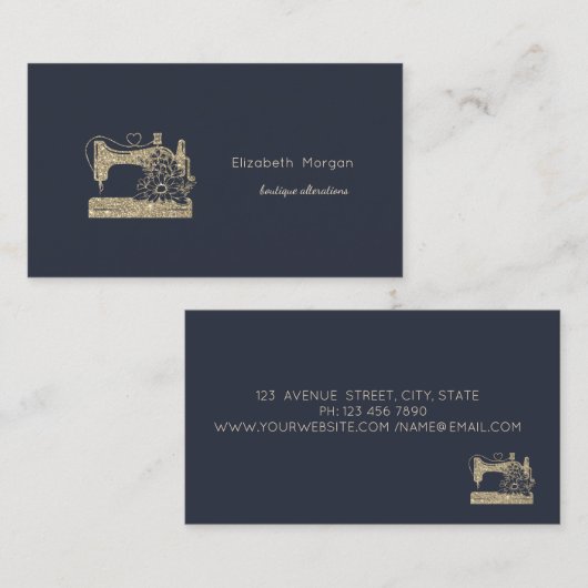 Gold Glitter Sewing Machine Seamstress or Tailor Visitekaartje (Voorkant / Achterkant)