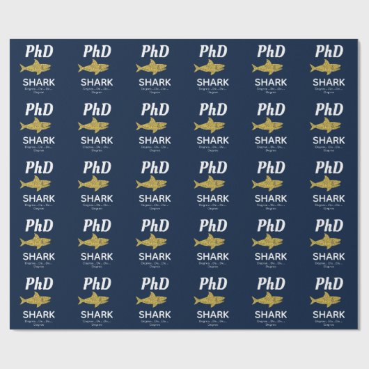 Gold Glitter Shark Blue PhD Afstuderen Cadeaupapier (Vlak)
