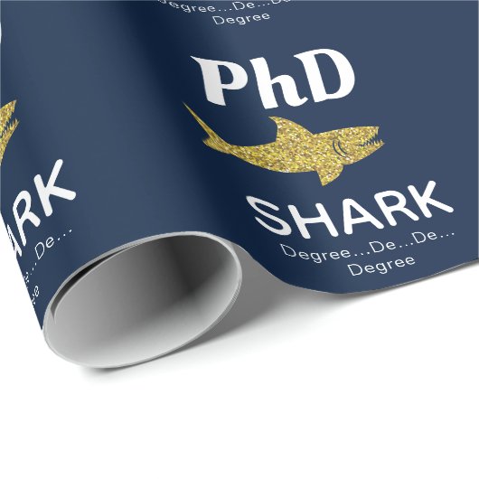 Gold Glitter Shark Blue PhD Afstuderen Cadeaupapier (Rol Hoek)
