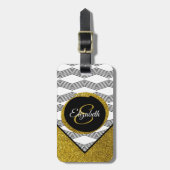 Gold Glitter Shimmering Initiaal Letter Monogram Bagagelabel (Voorkant verticaal)