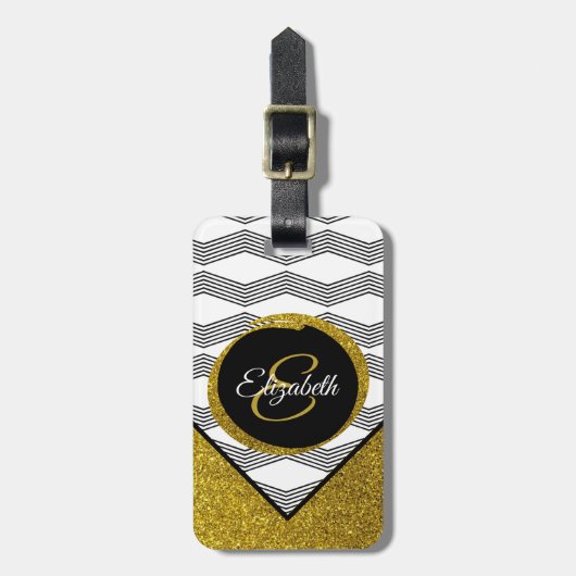 Gold Glitter Shimmering Initiaal Letter Monogram Bagagelabel (Voorkant verticaal)