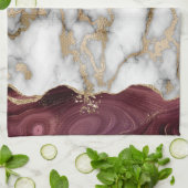 Gold Glitter Shiny White Marble Burgundy Theedoek (Gevouwen)