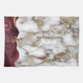 Gold Glitter Shiny White Marble Burgundy Theedoek (Horizontaal)