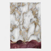 Gold Glitter Shiny White Marble Burgundy Theedoek (Verticaal)
