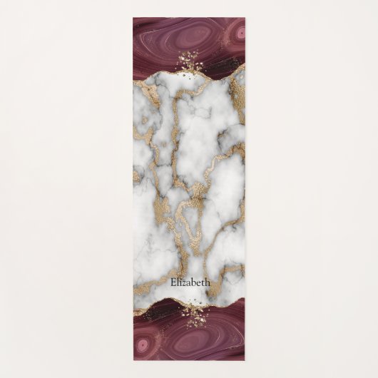 Gold Glitter Shiny White Marble Burgundy Yogamat (Voorkant)