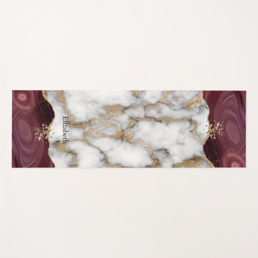 Gold Glitter Shiny White Marble Burgundy Yogamat (Voorkant (horizontaal))