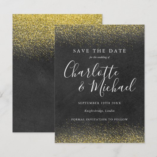 Gold Glitter Signature Save the Date Kaart (Voorkant / Achterkant)