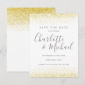 Gold Glitter Signature Wedding Save the Date Kaart (Voorkant / Achterkant)