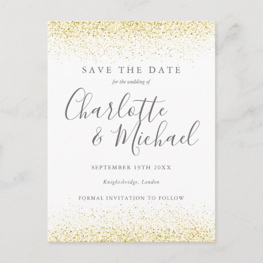 Gold Glitter Signature Wedding Save the Date Kaart (Voorkant)