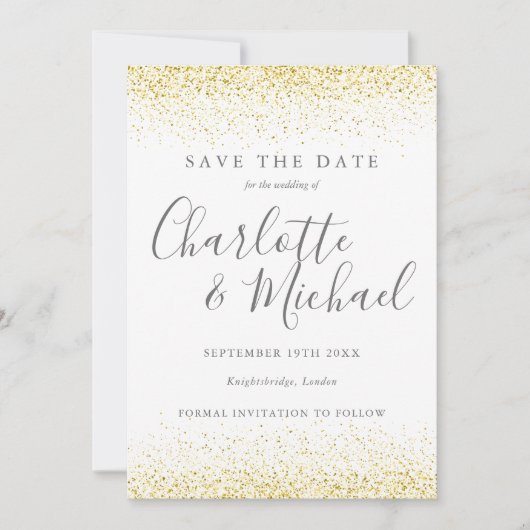 Gold Glitter Signature Wedding Save the Date Kaart (Voorkant)