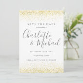 Gold Glitter Signature Wedding Save the Date Kaart (Staand voorkant)