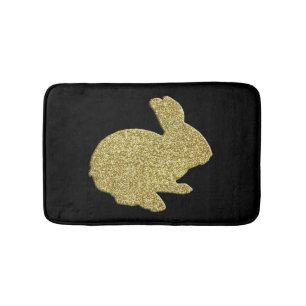 Gold Glitter Silhouette Bunny Rabbit Bath Mat