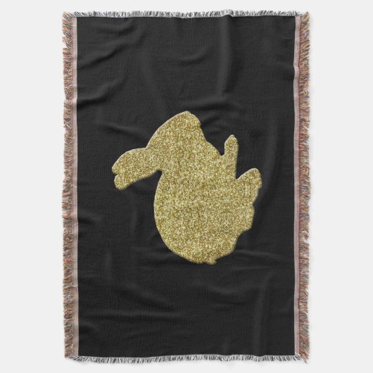 Gold Glitter Silhouette Easter Bunny Throw Blanket Deken (Voorkant Verticaal)