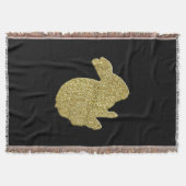 Gold Glitter Silhouette Easter Bunny Throw Blanket Deken (Voorkant)