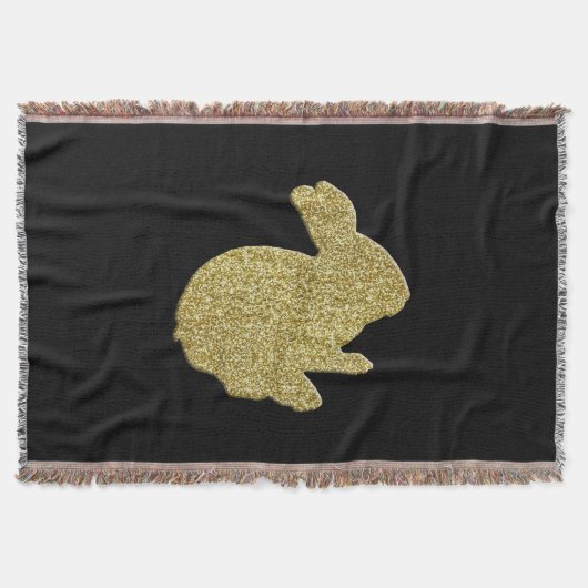 Gold Glitter Silhouette Easter Bunny Throw Blanket Deken (Voorkant)