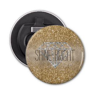 Gold Glitter Silver Diamond Shine Bright Button Flesopener