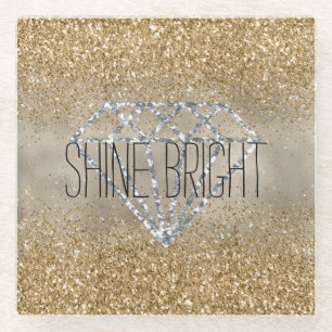 Gold Glitter Silver Diamond Shine Bright Glazen Onderzetter