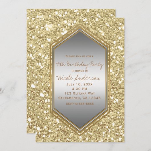 Gold Glitter Silver Glam verjaardagsfeest elk even Kaart (Voorkant / Achterkant)