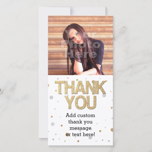 Gold Glitter Silver Print Confetti Hartelijk dank Bedankkaart (Voorkant)