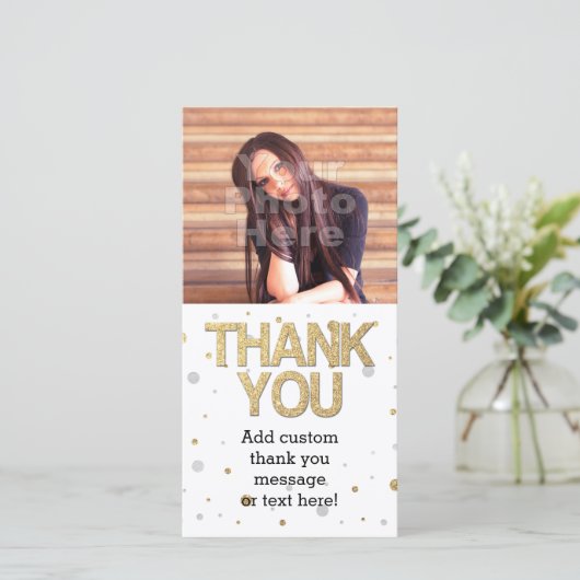 Gold Glitter Silver Print Confetti Hartelijk dank Bedankkaart (Staand voorkant)