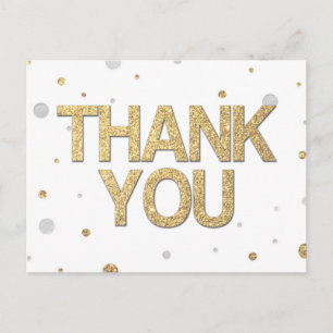 Gold Glitter Silver Print Confetti Hartelijk dank Briefkaart