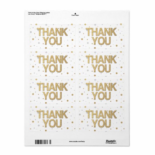 Gold Glitter Silver Print Confetti Hartelijk dank Etiket (Full Sheet)
